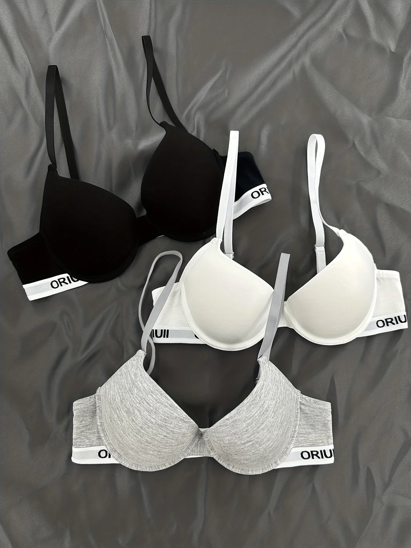 3 pieces of letter print sports bras, comfortable and breathable undergarments, women's underwear.