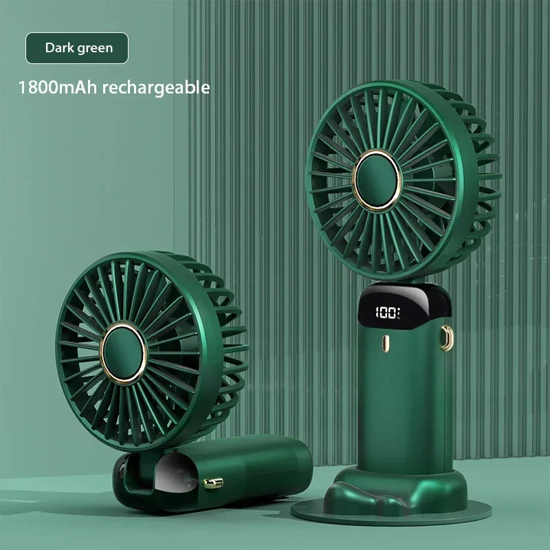 3000mAh Handheld Mini Fan Foldable Portable Neck Hanging Fans 5 Speed USB Rechargeable Fan with Phone Stand and Display Screen