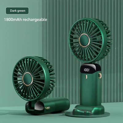 3000mAh Handheld Mini Fan Foldable Portable Neck Hanging Fans 5 Speed USB Rechargeable Fan with Phone Stand and Display Screen