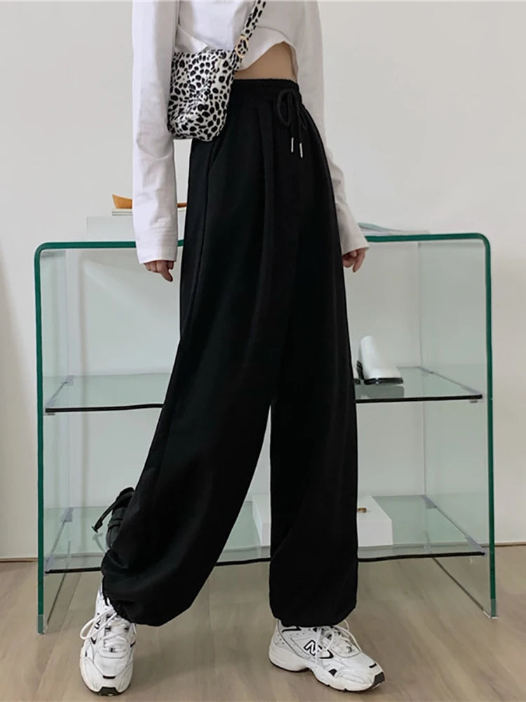 AOSSVIAO Gray Sweatpants for Women 2025 Autumn New Baggy Fashion Oversize Sports Pants Balck Trousers Female Joggers Streetwear