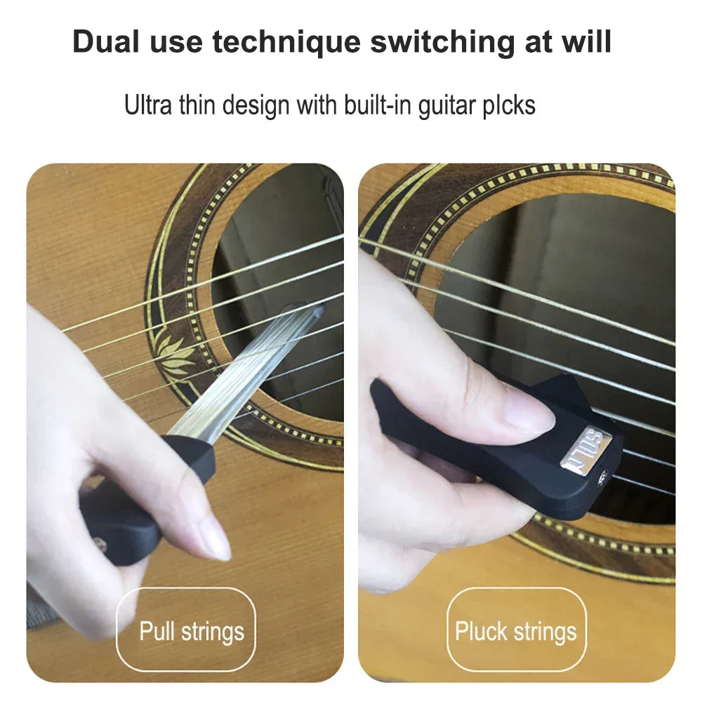Guitar Bow A/B Double Sided Design Pull Strings& Plug Strings Imitate Violin Cello Sound Small Durable Bow Build in Guitar Picks