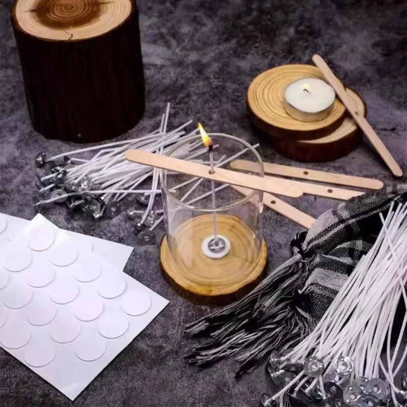 100pcs waxed cotton candle wicks set with stand original smokeless soy oil wax core woven making candles supplies