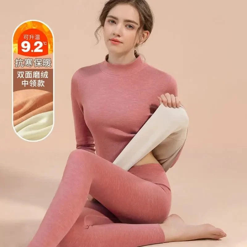 Thermal Underwear Sets for Women Mid-high Collar High Stretch Base Tops