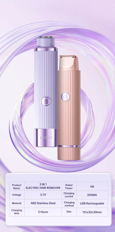 Electric Razors for Women 2in1 Bikini Trimmer Facial Mustache Shavers for Ladies Body Underarms Legs Portable Painless Epilator
