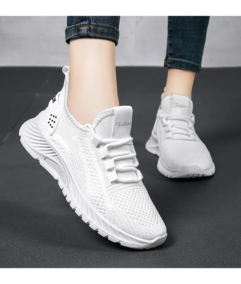 2025 Designer Women Casual Sneakers Sports Shoes Fashion Brand Lace Up Loafers Female Knitted Mesh Breathable Shoes for Women
