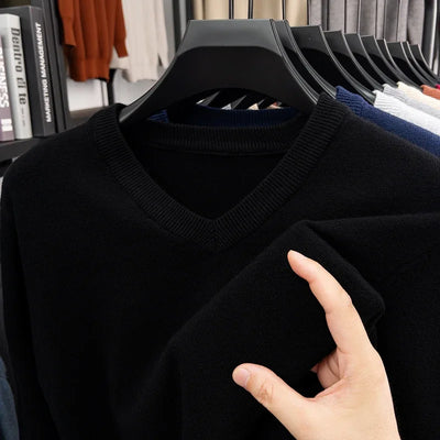New Sweatwear Men's V Neck Basic Solid Color Sweaters Round Neck Elastic Pullovers Warm Autumn Knitted Oversized Sweater Men