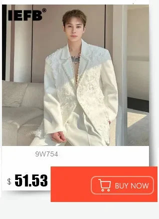 IEFB Korean Style Men's Blazers Double Breasted Shoulder Padded Tops Turn-down Collar Solid Color Loose Male Suit Jackets 9C8669