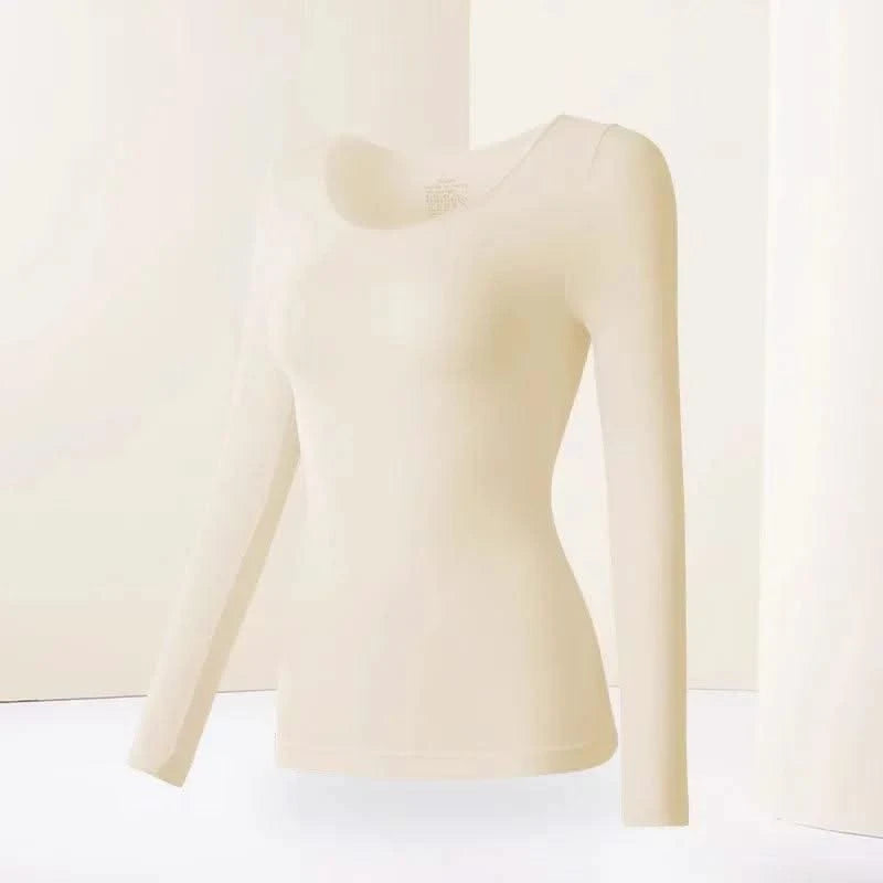 Women Thermal Underwear Long Sleeves Bottoming Shirt Pullover Elastic Casual Solid Top