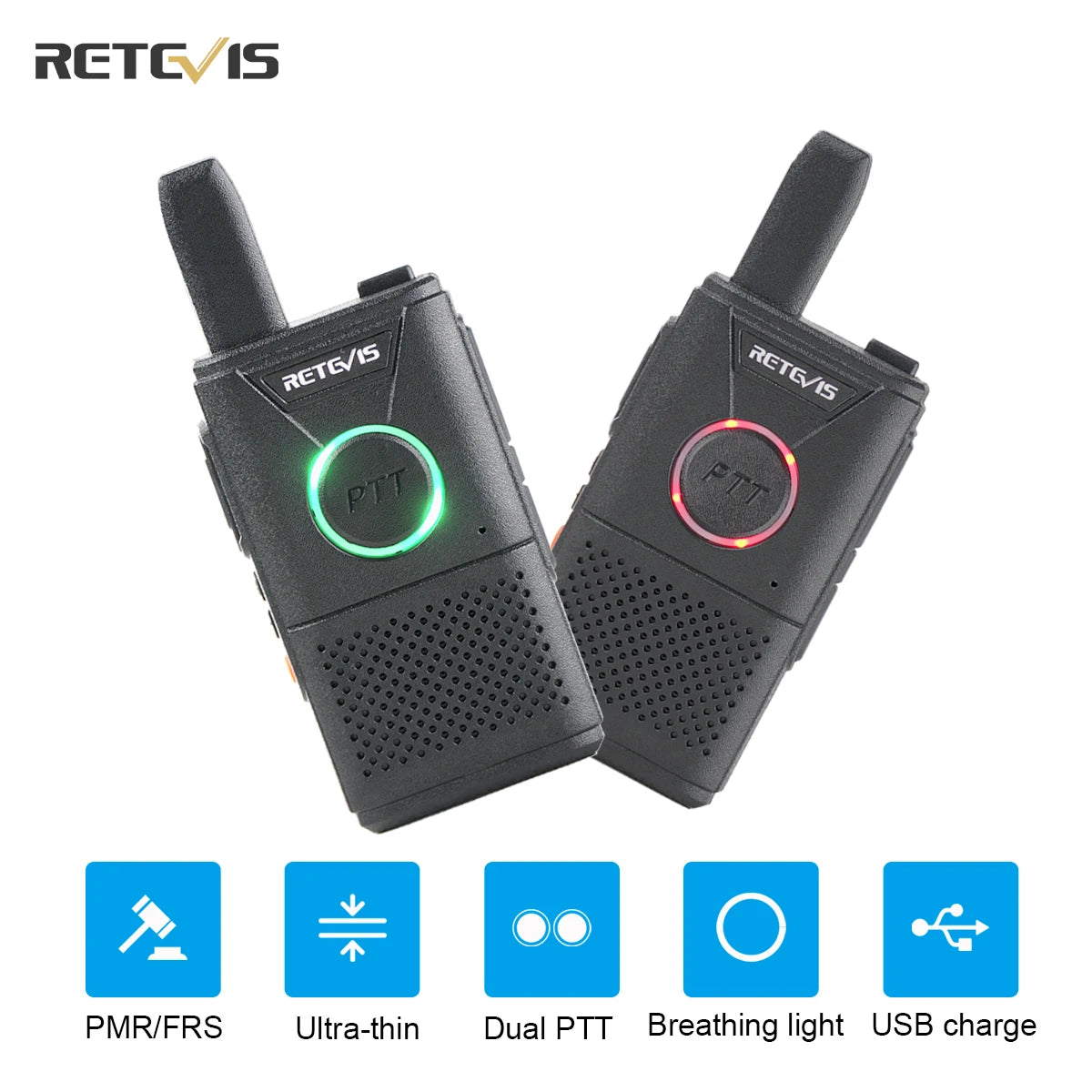 RETEVIS RT618 Mini Walkie Talkie Dual PTT Walkie-talkies 2 pcs PMR 446 Communication Equipment Portable Two-way Radio Cafe Hotel