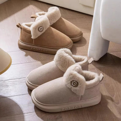 Winter Warm House Slippers Indoor Outdoor Cotton Plush Shoes Eva Lightweight Cozy Fur Lining For Men Women Family Comfort