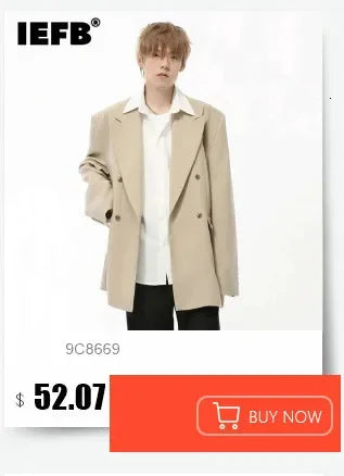 IEFB Korean Style Men's Blazers Double Breasted Shoulder Padded Tops Turn-down Collar Solid Color Loose Male Suit Jackets 9C8669
