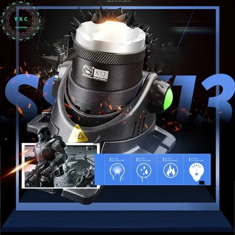 Head Light Powerful LED Headlamp Telescopic Zoomable Torch Outdoor Waterproof Rechargeable Fishing Camping Portable Headlight