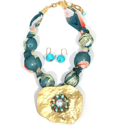 Statement Beads Necklace with Geometry Pendant for Women Trendy Beach Party Jewelry
