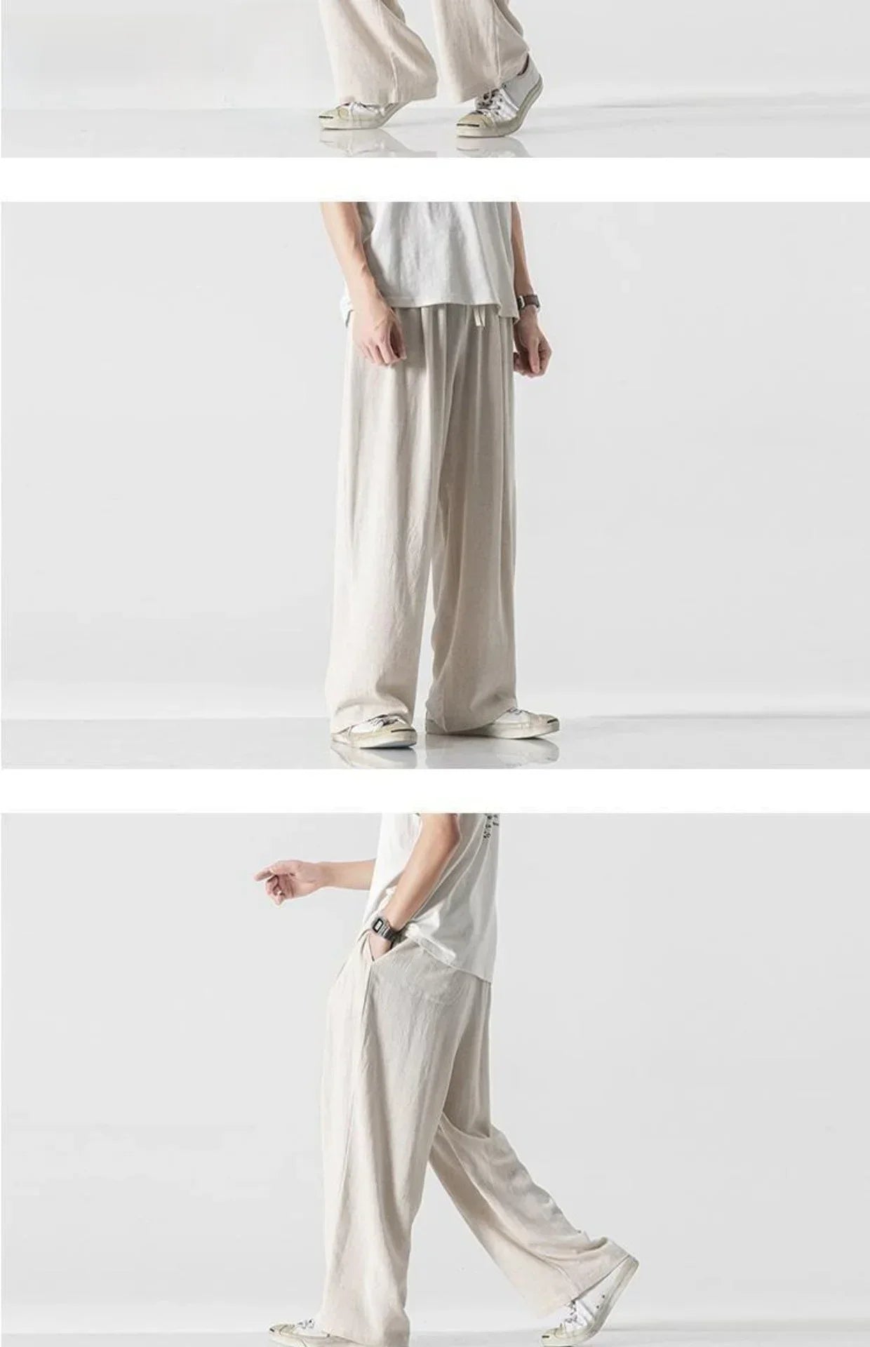 Summer Large Size Linen Cotton Wide Leg Pants Men Casual Comfortable Loose Fit Straight Leg Trousers Long Pants