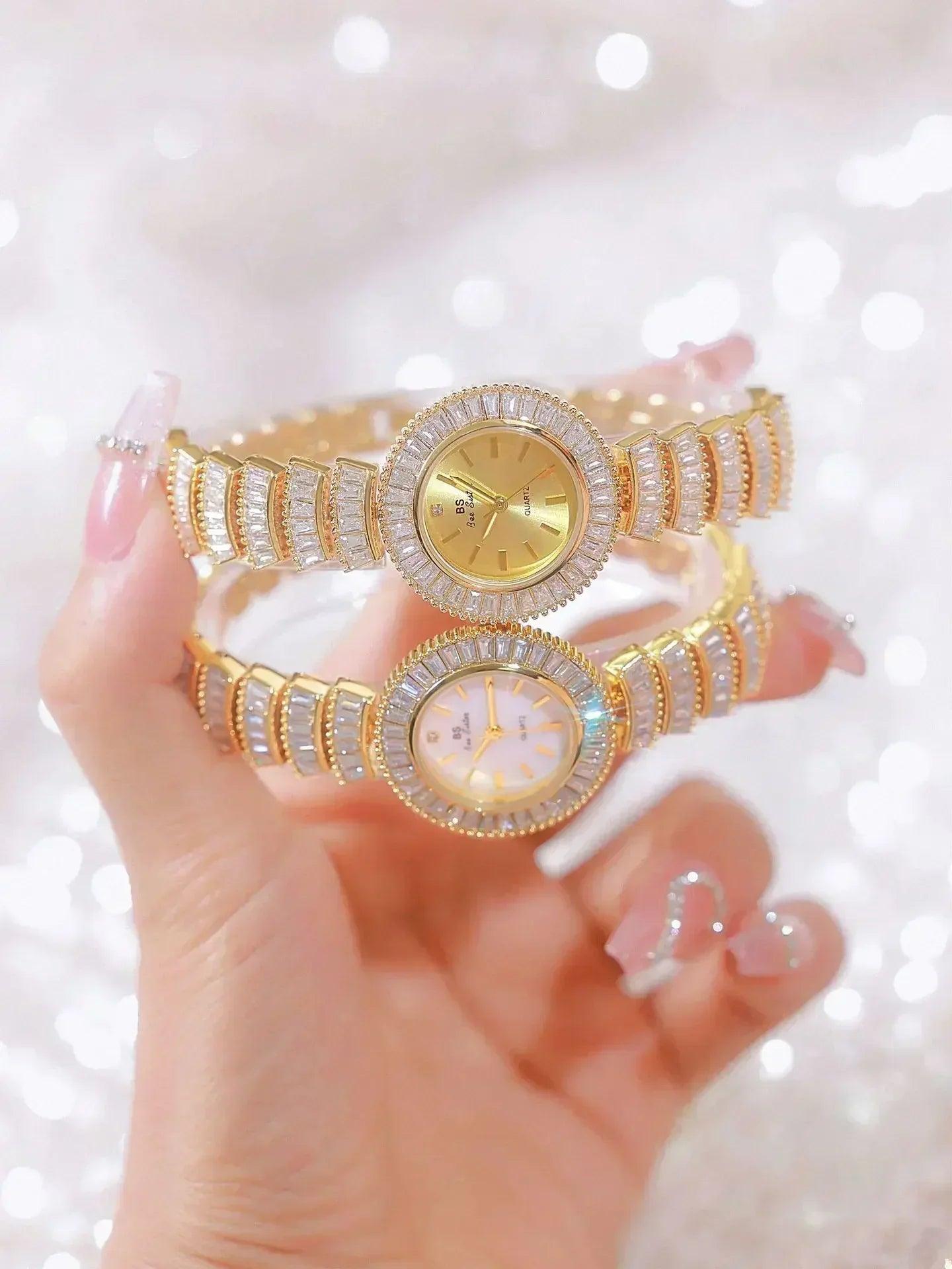 High-end luxury woman watch full diamond gold silver bracelet women fashion quartz wristwatches ladies rhinestone clock