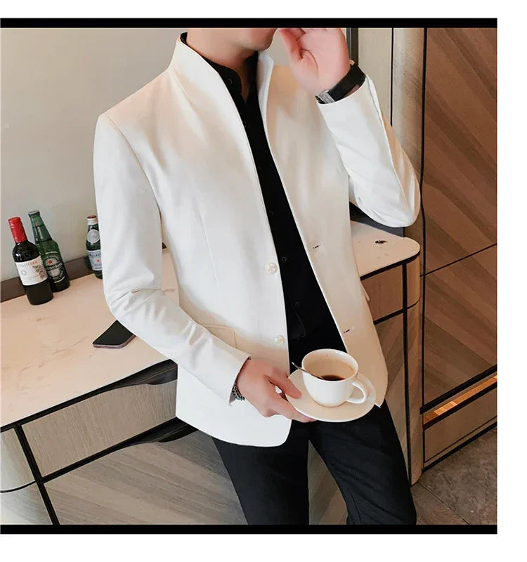 Blazer Hombre High Quality New Stand Collar Blazers For Men Single Breasted Slim Fit Formal Elegant Suit Jackets And Coats 4XL-M