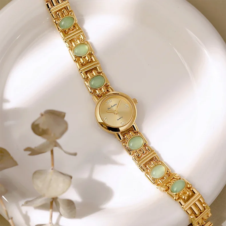 2025 High-End Vintage Woman Watches Fashion Elegant Natural Jade Stones Quartz Watch Retro Waterproof Hand Clock Gifts