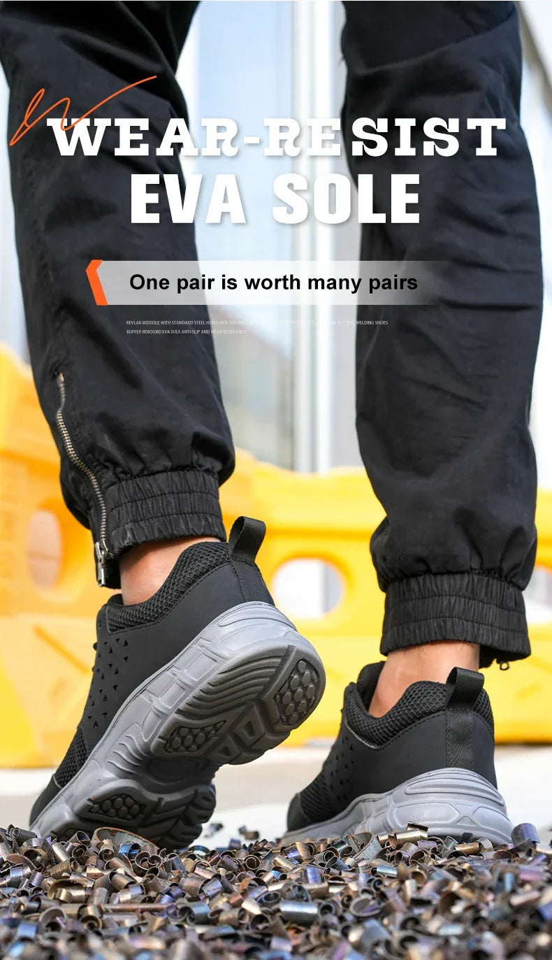 Men's Safety Shoes Comfortable Non-Slip Work Shoes Lightweight Breathable Safety Toe Casual Sneakers for Construction Site Black