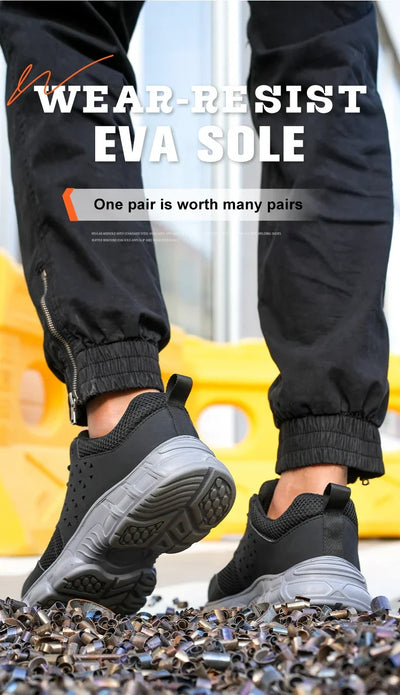 Men's Safety Shoes Comfortable Non-Slip Work Shoes Lightweight Breathable Safety Toe Casual Sneakers for Construction Site Black
