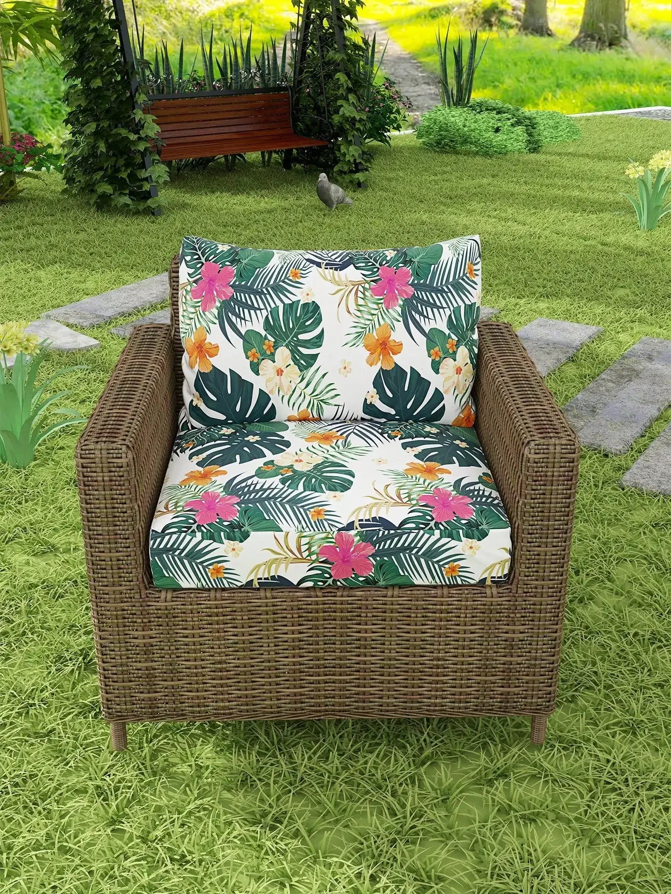 Outdoor Tropical Print Sofa Cushion Covers - Non-Slip Furniture Protectors, Replacement for Individual Seat Cushions