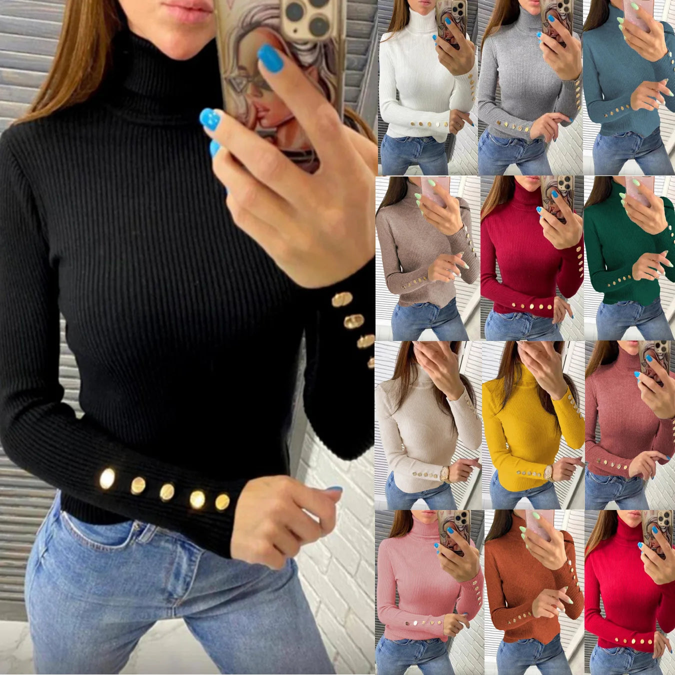 Elegant Sweaters Woman Sueter Negro Sueter Feminino Women's Autumn High Neck Pullover Knitted Sweater New  Tops Mujeres Juvenil