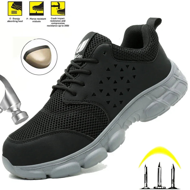 Men's Safety Shoes Comfortable Non-Slip Work Shoes Lightweight Breathable Safety Toe Casual Sneakers for Construction Site Black