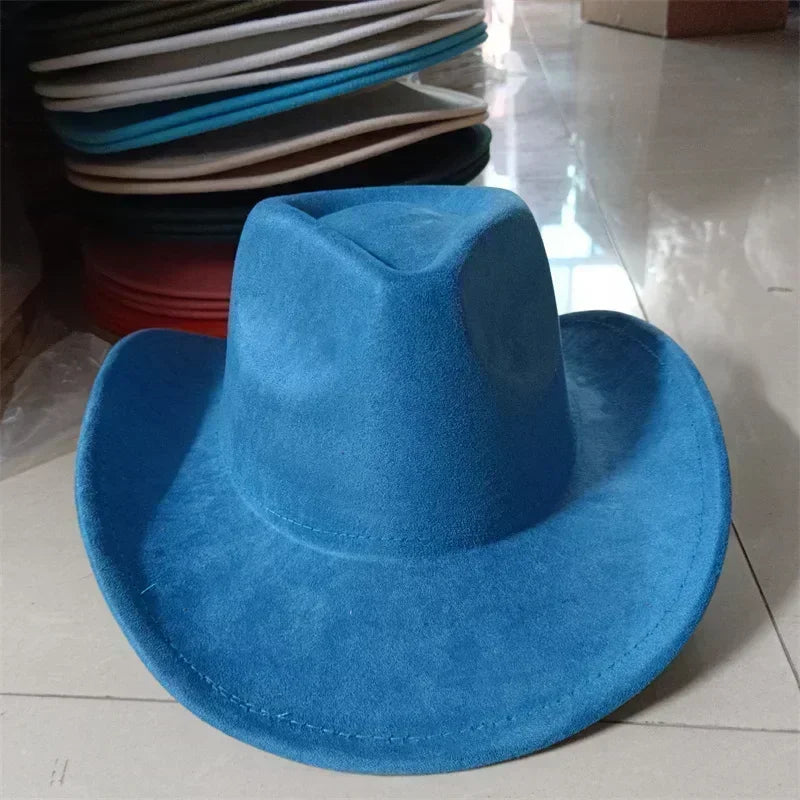Western suede leather 7.5cm denim women’s fedora hat men’s church jazz fashion travel party 2024