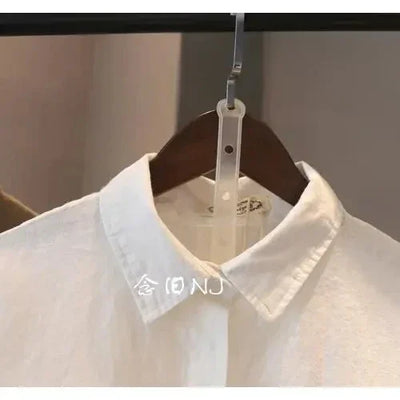 Cotton Linen Women Medium-Length White Polo Shirt