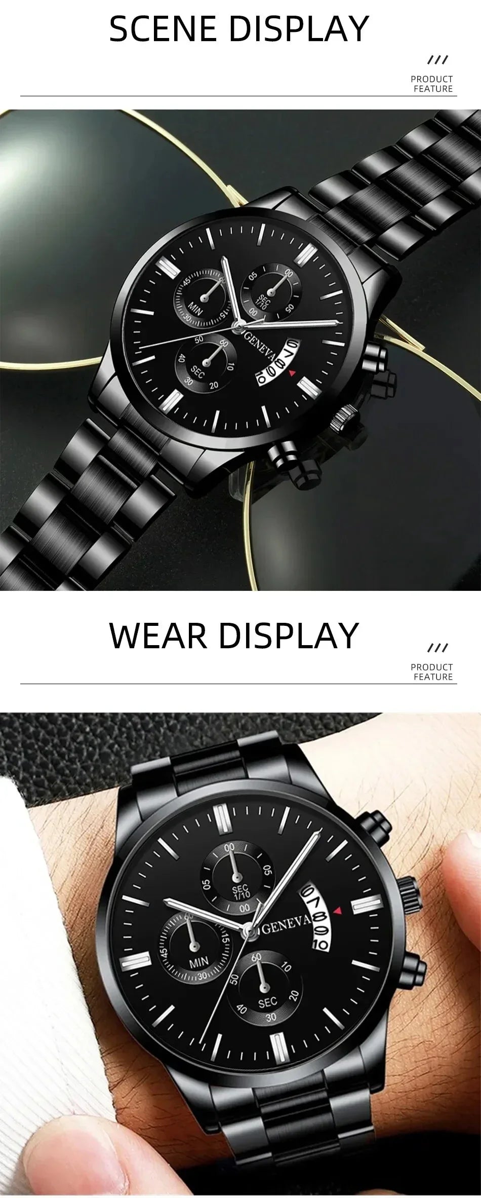 Fashion Mens Watches Luxury Black Stainless Steel Quartz Wrist Watch Man Business Watch for Men Calendar Clock Reloj Hombre