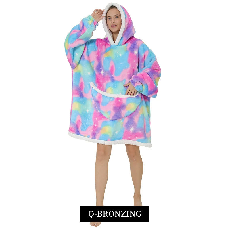Blanket Hoodie Sherpa Fleece Oversized Wearable Blanket Warm Thick Big Hooded Sweatshirt Blanket for Women Adults Men Teens
