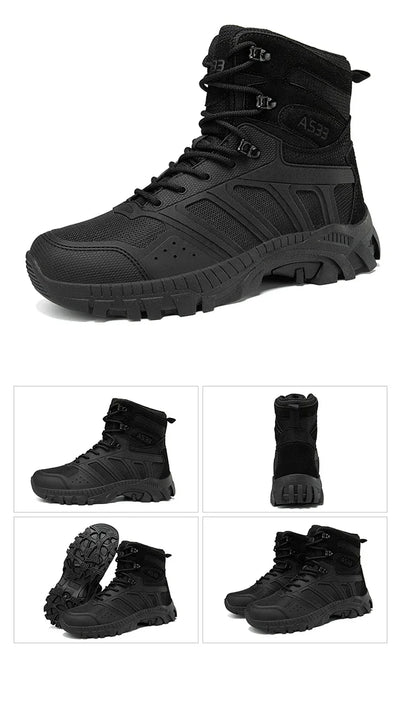 Men's high top hiking boots, sporty and stylish outdoor style, solid color, anti slip and wear-resistant rubber sole