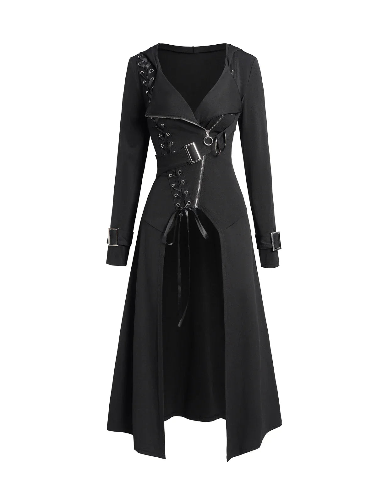 Women's Coats Punk Gothic Hooded Coat Plain Black Tops Trench