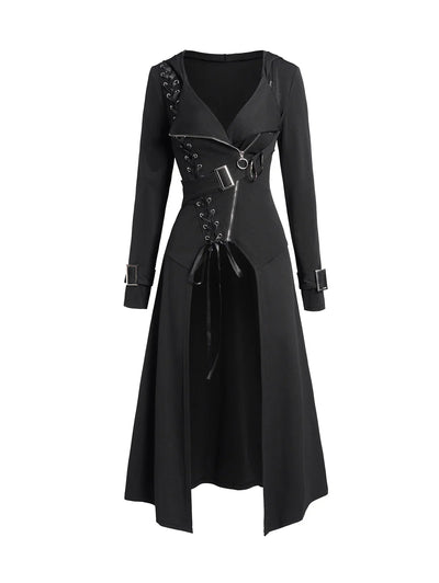 Women's Coats Punk Gothic Hooded Coat Plain Black Tops Trench
