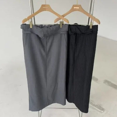 Slimming High Waist Striped f Skirt for Women Spring New Sle Turn up  Straight Long Skirt Faionable Design Sensation