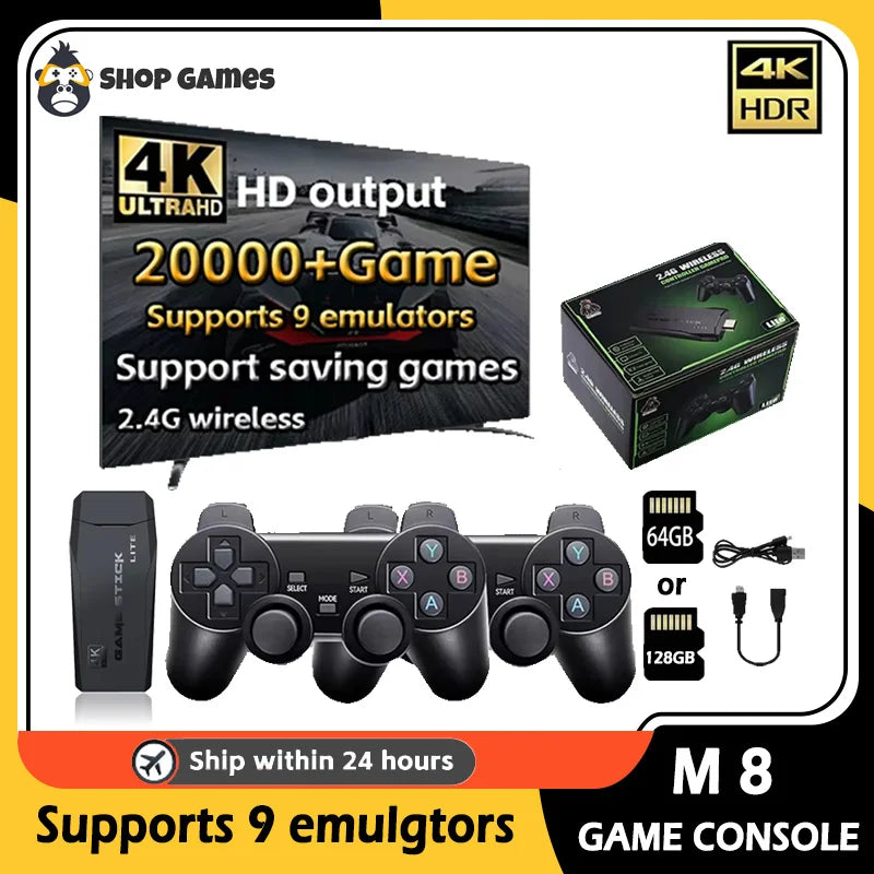 NEW M8 Game Console Built-in 20000+ 64GB Two-person Wireless Controller 2.4G Stick 4K HD PS1 GBA Video Children's Christmas Gift