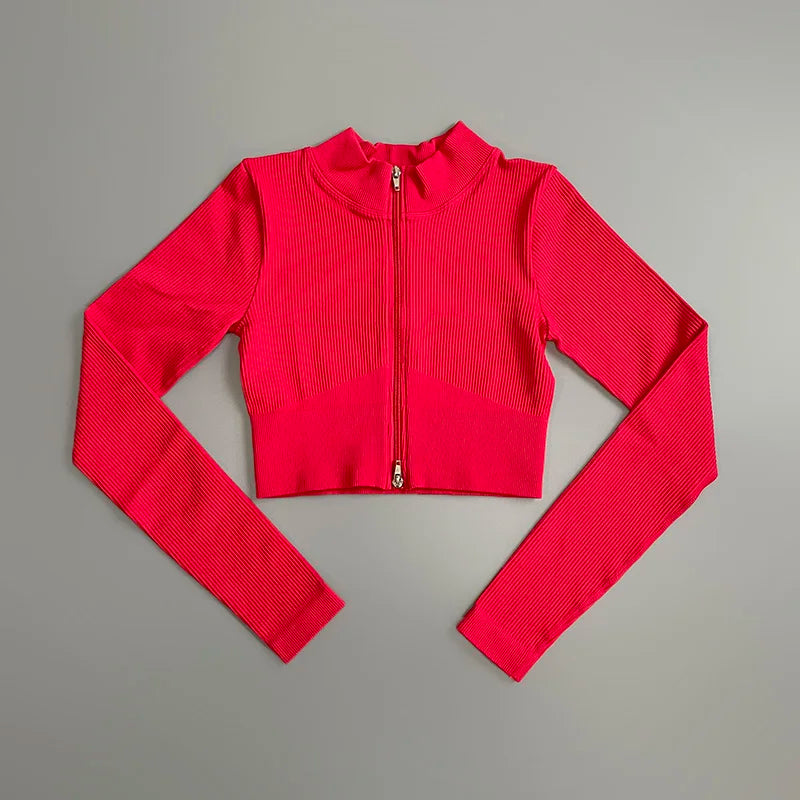 Women's Shirt Long Sleeve Gym Top Female Workout Sports Shirts  Yoga Tops Activewear Running Jackets With Front Zip