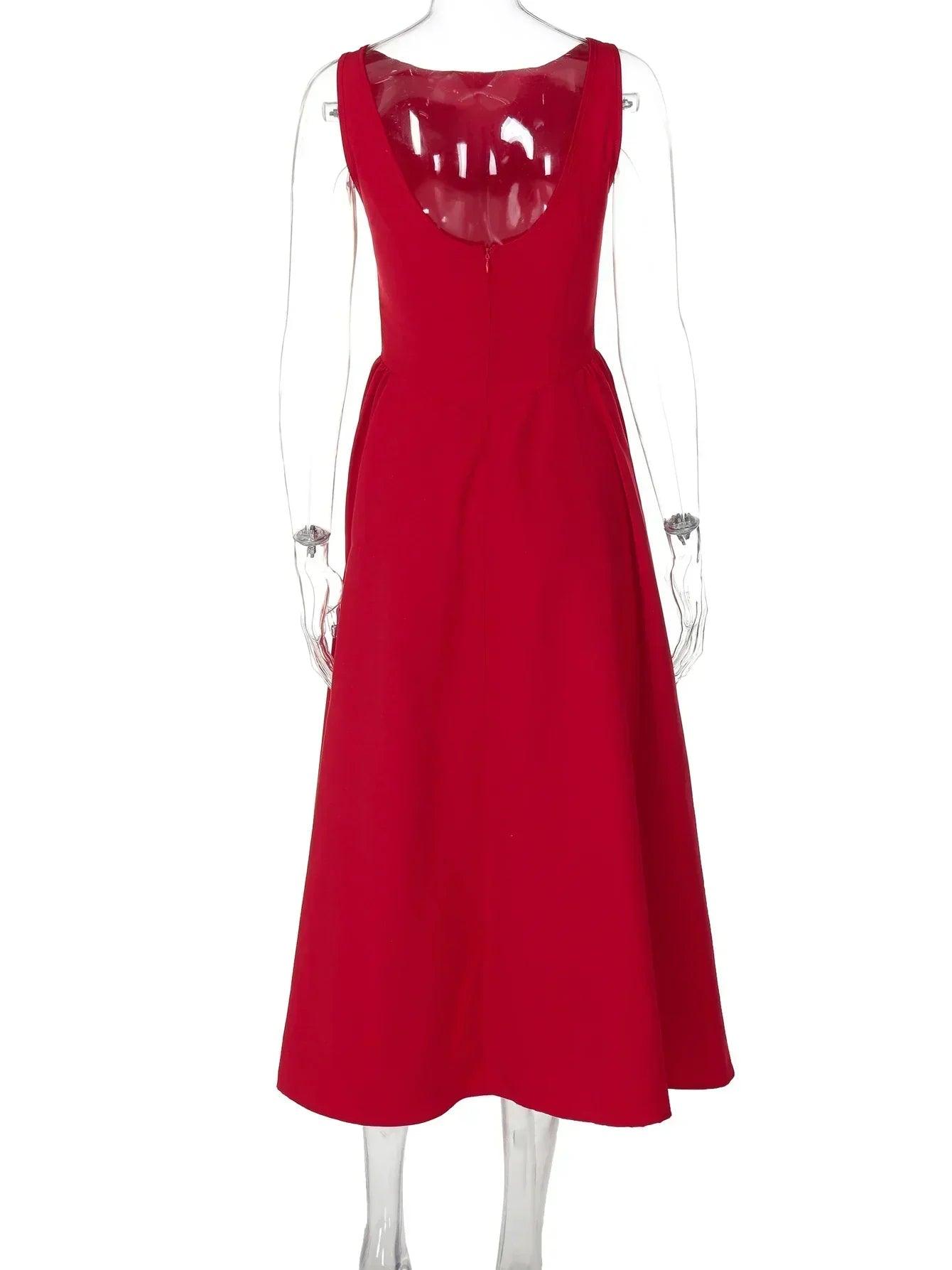 Dulzura sexy elegant midi dress backless solid ruched women luxury dresses lady evening party birthday club summer y2k
