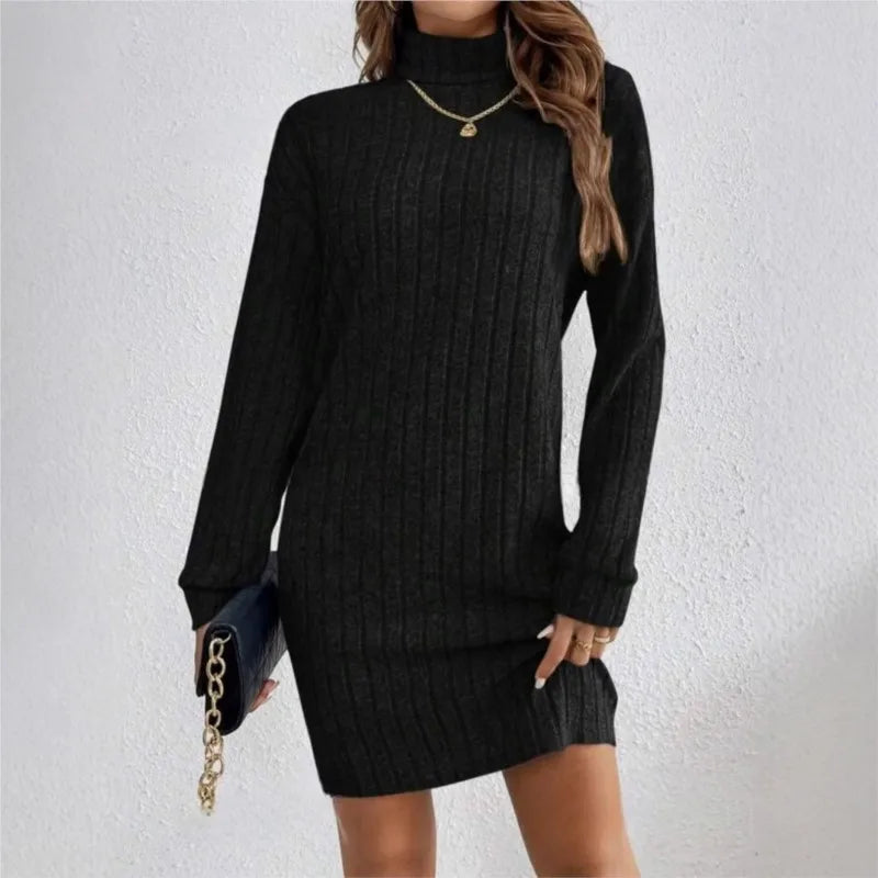 Women's Dress 2025 New Autumn And Winter Knitted Casual Long-sleeved High-neck Loose And Comfortable Women Dresses Streetwear