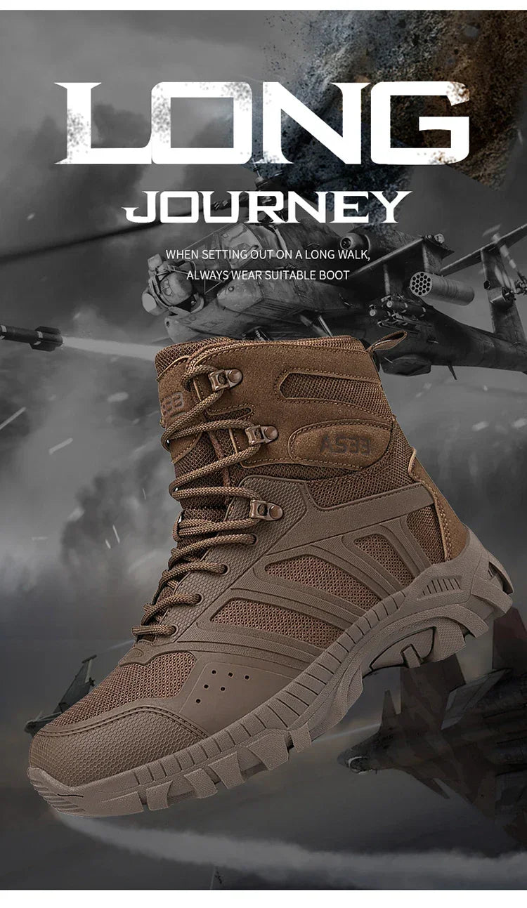 Men's high top hiking boots, sporty and stylish outdoor style, solid color, anti slip and wear-resistant rubber sole