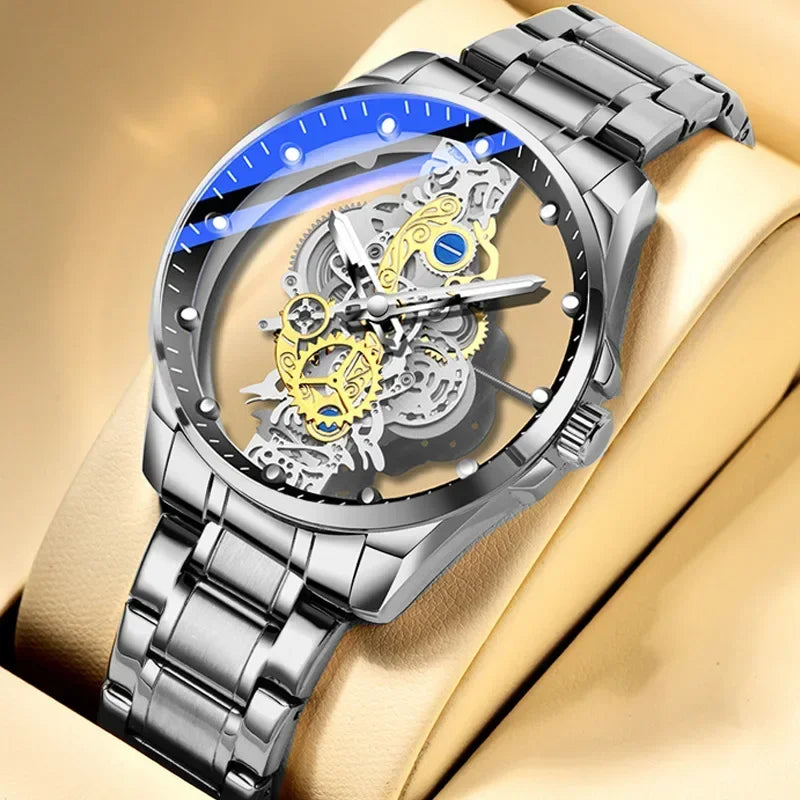 High-end Business Watch for Men's Watch Automatic Double Sided Transparent Hollow Waterproof and Luminous Quartz Watch for Men