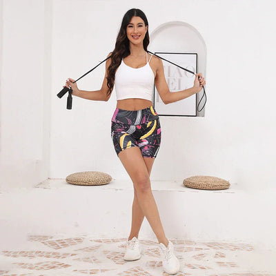Printed High Waisted Biker Shorts for Women Tummy Control Fitness Athletic Workout Running Yoga Gym Shorts