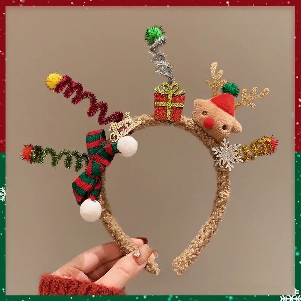 Christmas Decoration Christmas Headband Santa Reindeer Antlers Headband Red Bowknot Party Dress Up Plush Bow Red Hair Band