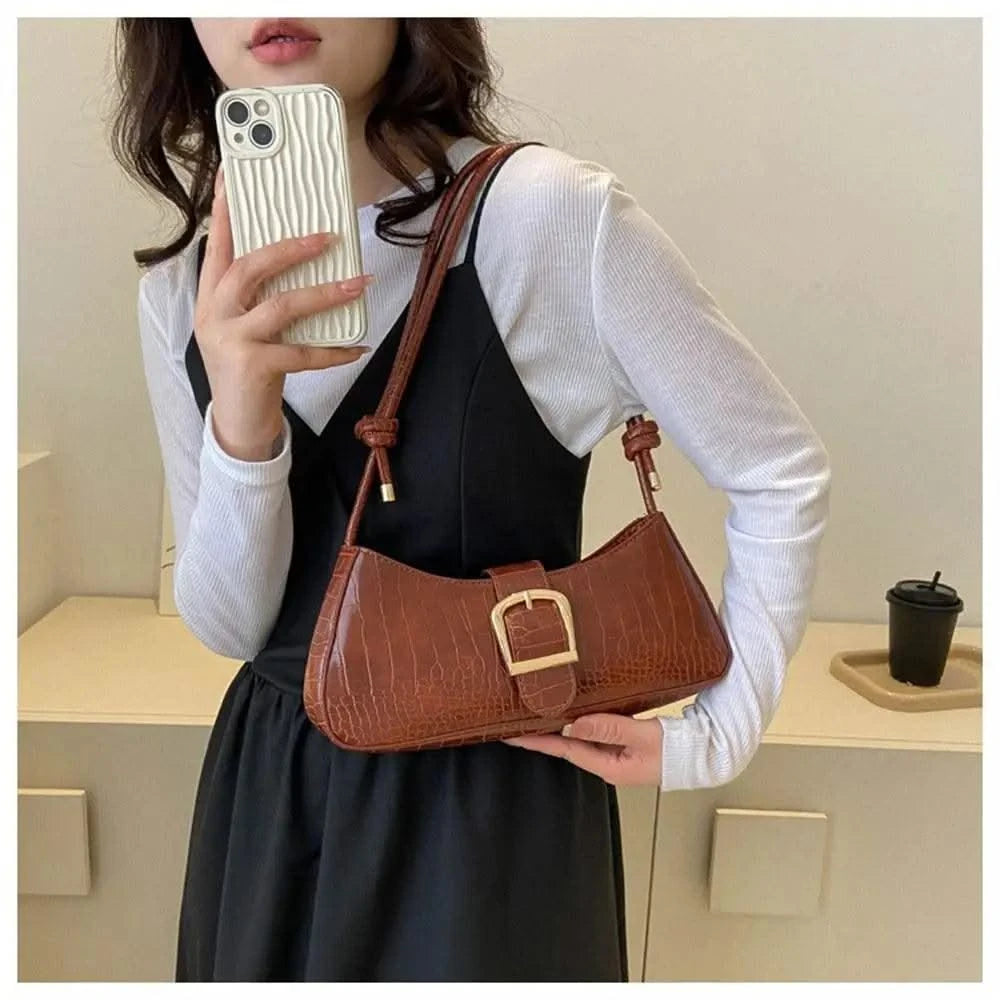 Women Stylish PU Leather Sling Bag Solid Colour Zipper