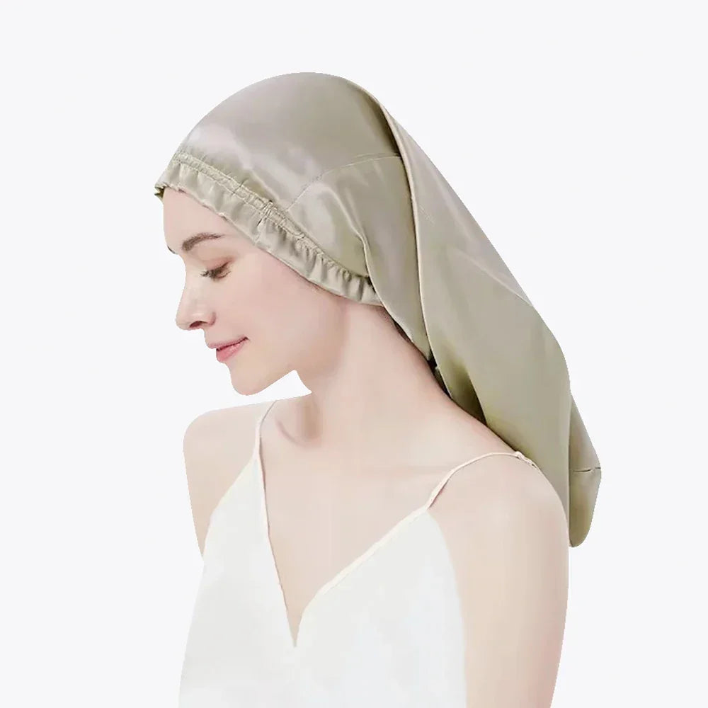 100% Pure Mulberry Silk Bonnet Sleep Hair Cap Long Bonnets Hair Wrap Adjustable Straps for Long Curly Hair Braid 19 Momme