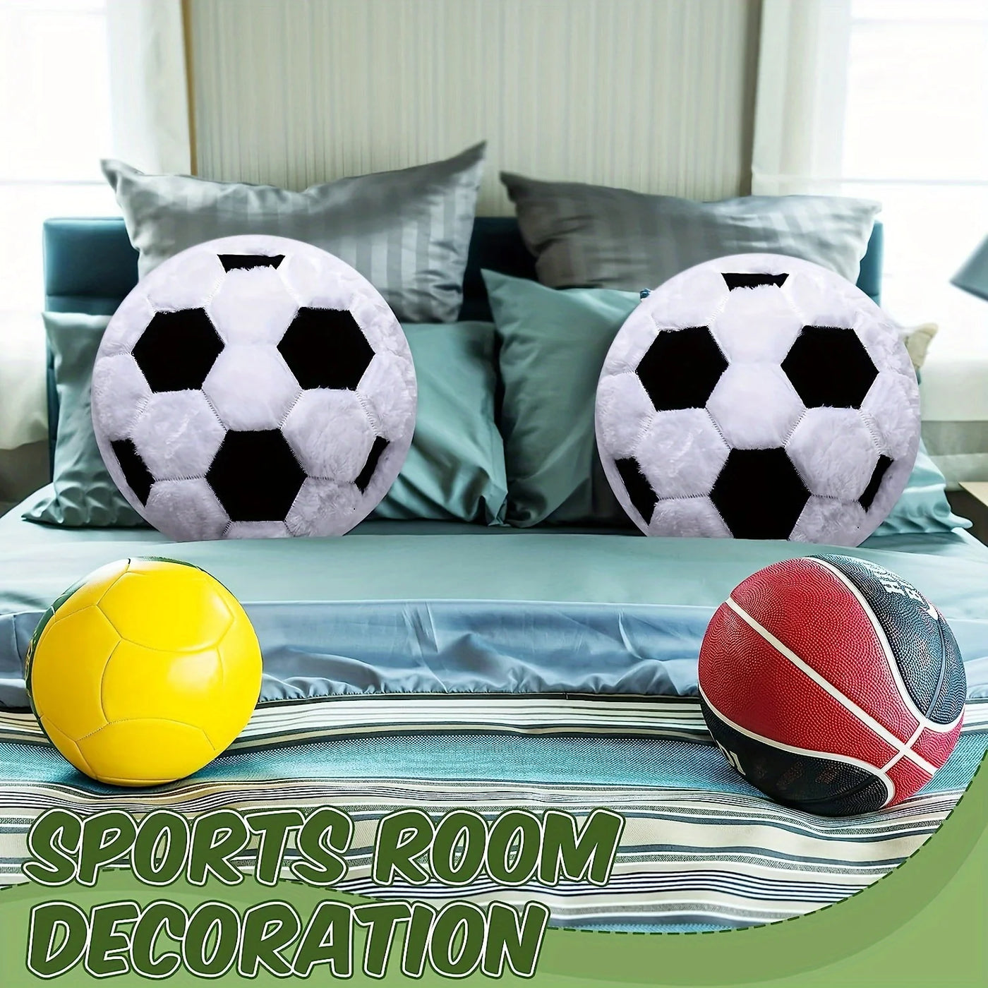 Plush Soccer Ball Throw Pillow Cushion, Polyester, Sports Room Decor, Gift for Boyfriend Birthday, Football Fan Present