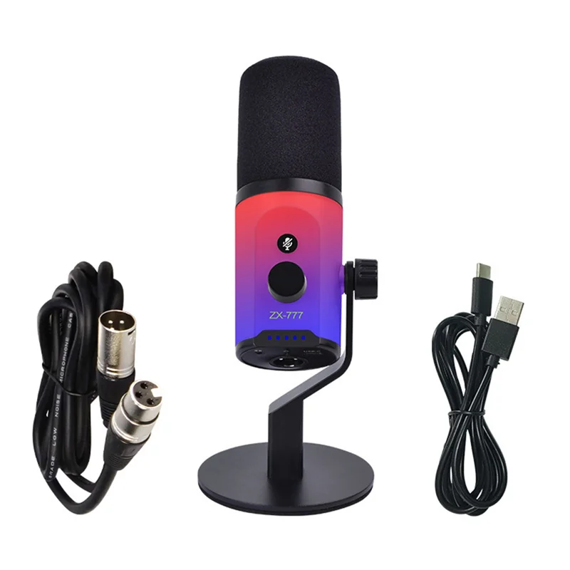 AAAEL-XLR/USB Dynamic Microphone With XLR Cable RGB For Podcasting Recording Gaming Live Streaming USB/XLR RGB Microphone