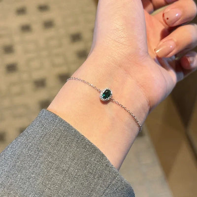 simple fine chain Light luxury full diamond surround exquisite bangles blue/red/white/green oval bracelet layering jewelry