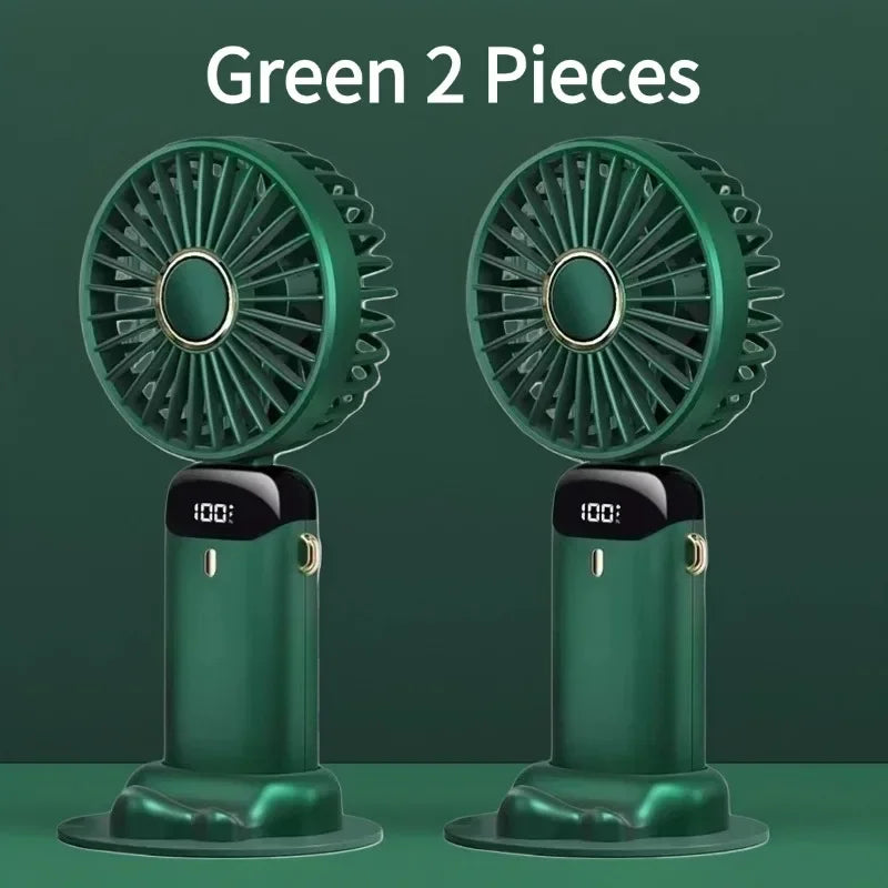 USB Handheld Mini Fan Foldable Portable Neck Hanging Fans 5 Speed USB Rechargeable Fan with Phone Stand and Display Screen