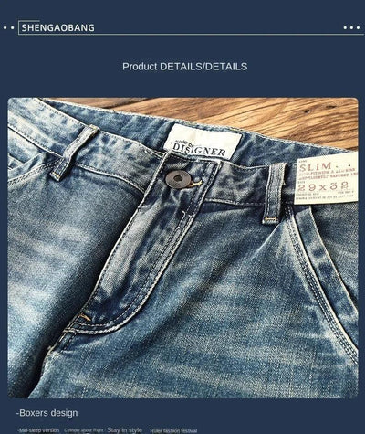 High-end 2022 Retro Motorcycle Jeans Men Spring Autumn Loose Zipper Designer Straight Pants Stitching Tooling Cargo Pants Men