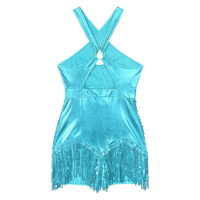 Women's Sequin Dance Dress Latin American Dance Costume Body Sleeveless Classical Samba Rumba Dresses Jazz Ballerina Dancewear